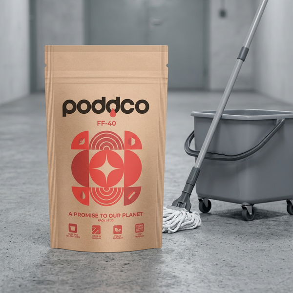 Poddco_FF-40_detergent_pod_and_spray_bottle_on_hard_floor_heavy_duty_eco_floor_cleaner_in_use_UAE