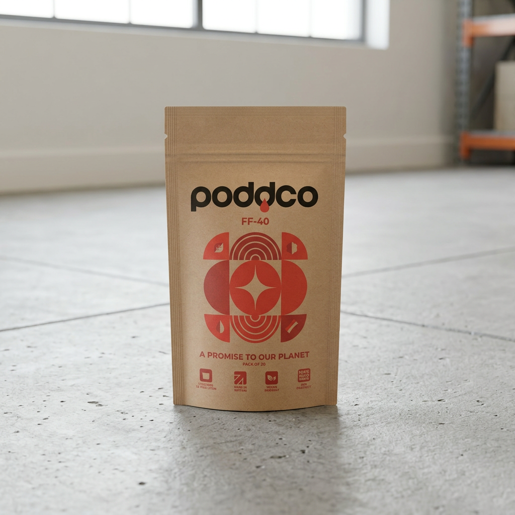 Poddco FF-40 eco cleaning pod on clean floor surface, long lasting fragrance detergent pod for municipal areas, UAE