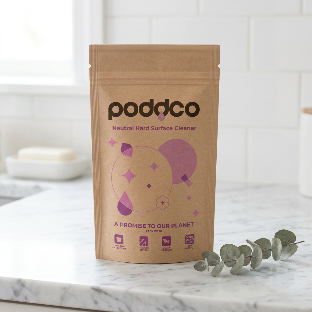 Poddco eco cleaning pod for hard floors, natural floor cleaner pod on kitchen countertop, UAE

