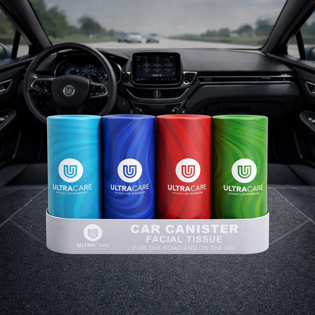 Ultracare car canister tissue tube design for vehicle cup holders