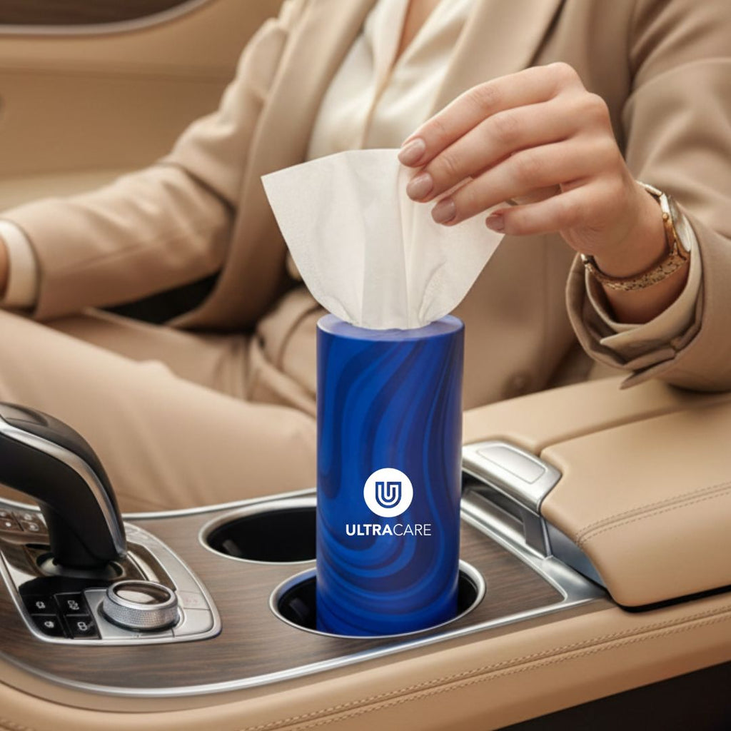 Ultracare dark blue car canister tissue tube premium 3 ply car tissue