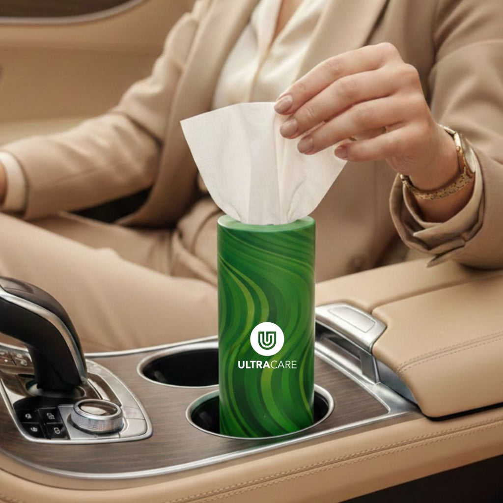 Ultracare green car canister tissue 3 ply tube designed for car cup holders