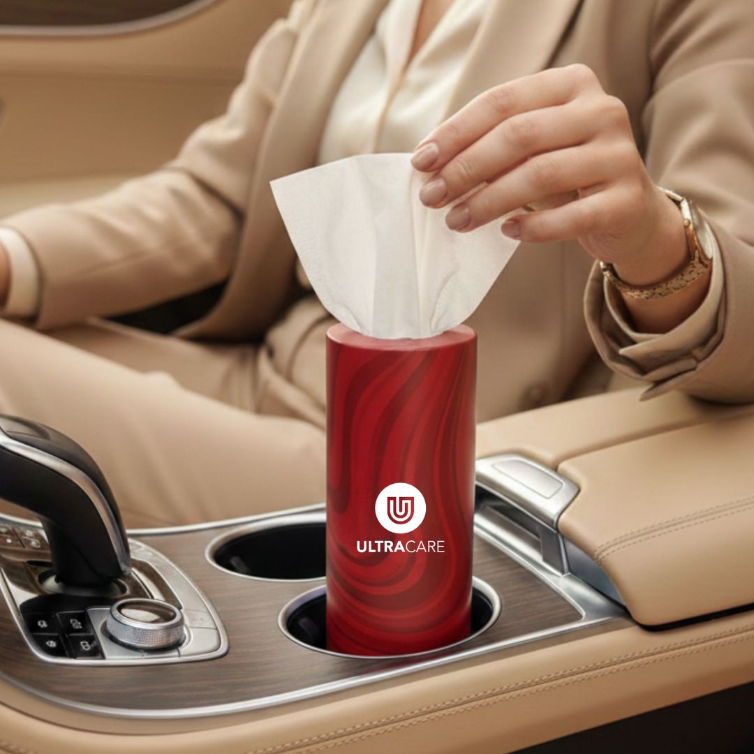 Ultracare red car canister tissue 3 ply compact tube for vehicle use